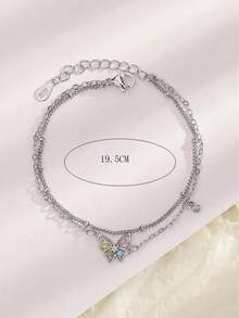 LEKANI 1 件 925 純銀手鍊,簡約獨特設計蝴蝶雙層手鍊,帶彩色鑽,時尚優雅,適合日常佩戴,送給女朋友、閨蜜的理想禮物 - 銀色 - 查看 6