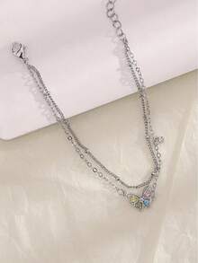 LEKANI 1 件 925 純銀手鍊,簡約獨特設計蝴蝶雙層手鍊,帶彩色鑽,時尚優雅,適合日常佩戴,送給女朋友、閨蜜的理想禮物 - 銀色 - 查看 4