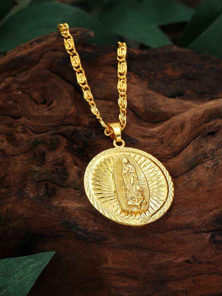 Collar con colgante redondo de rayas carácter adecuado para hombres - Amarillo Oro - Ver 1