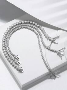 ORSA JEWELS 1 PC Genuine 925 Sterling Silver Round Stone Tennis Chain Bracelet 4A Grade Cubic Zirconia Women Hand Chain Luxury Hand Jewelry For Birthday Party Christmas Gift - Silver - View 3