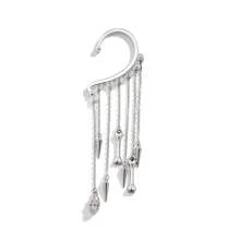 1對歐美風格哥特式幽靈骨頭萬聖節耳夾,骷髏和流蘇耳環,非耳洞佩戴 - 銀色 - 查看 3