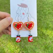 1 對新穎創意心形草莓蛋糕果醬吊墜耳環手工樹脂水果食品首飾