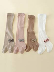 4入組女嬰寶寶裝蝴蝶結裝飾休閒打底褲，適合日常穿著 - 彩色 - 查看 2