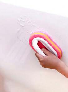 1pc Pink Upgrade Thickened Sponge Cleaning Brush With Handle For Wall & Tile Surface - Pink - View 4