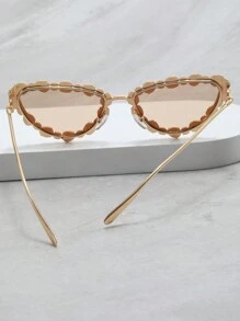 AOOBCC 1 件装金属猫眼水钻装饰时尚女士眼镜，时尚日常和节日穿着，奢华水钻装饰猫眼金属框架时尚眼镜，独特的派对和 T 台金属蝴蝶风格时尚眼镜，几何手工水钻时尚眼镜，适合跨境时尚风格 - 香檳色 - 查看 9