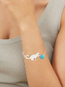 1入組貓玩球手環適合女士S925純銀藍晶和天河石手環情人節魅力四射手工製作精細的女士們首飾類禮品