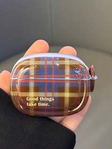 1pc Brown Plaid Protective Case Compatible With Apple Wireless Airpods Pro 2nd Gen/1st Gen - Apple - View 8