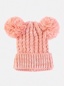1pc Children's Fashionable Knitted Pom Pom Beanie, Winter Cap For Baby, Boys And Girls