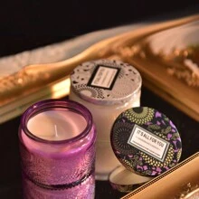 1pc Aromatherapy Scented Candle In Red Relief Glass Cup For Festival, Home Decor, Creative Birthday Gift - Purple - View 5