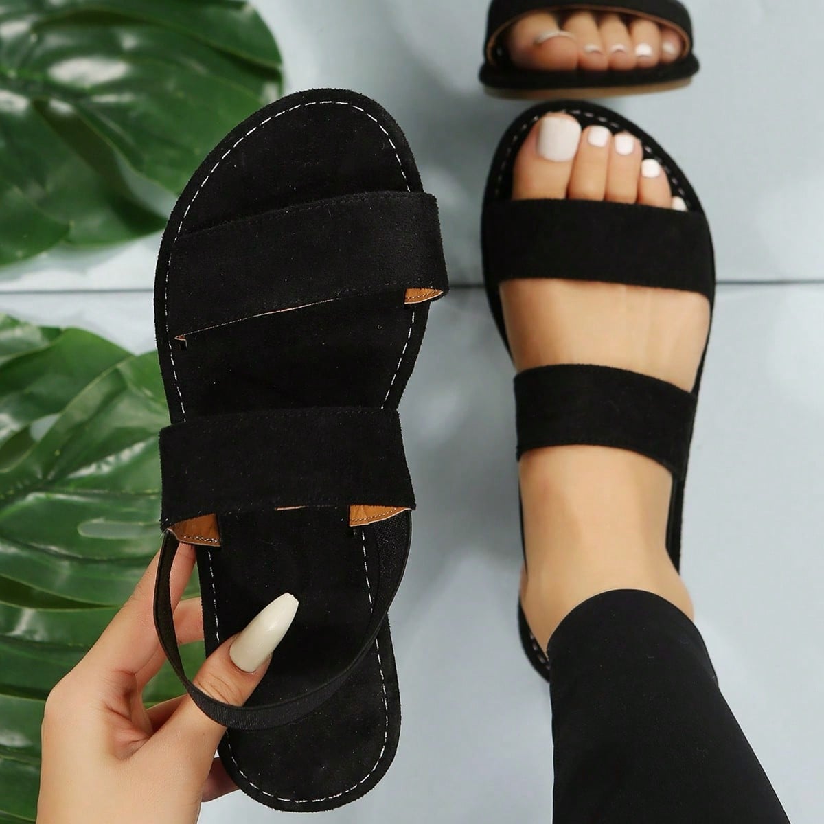 Sandalias Casuales Planas Y Cómodas Para Mujer, Zapatillas De Lona Y Zapatos De Verano Con Punta Abierta Adecuados Para Actividades Interiores Y Exte