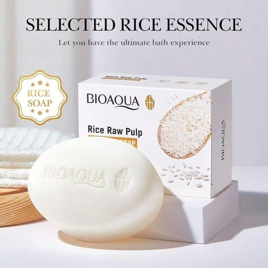 2 Pcs BIOAQUA Rice Facial Soap Natural Astringent Vitamin B3 Skin Whitening - 白色 - 查看 1