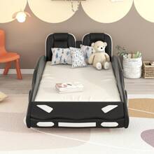 MERAX Twin Size Race Car-Shaped Platform Bed With Wheels - 黑色 - 查看 2