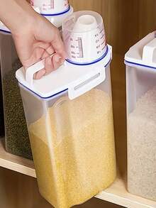 1pc, 2kg Capacity Rice Storage Container With Measuring Cup, Airtight Cereal Dispenser For Rice, Cereals, Grains, Flour, Dog Food And Cat Food, Moisture-proof- Insect-proof Household Food Storage Container For Home Kitchen Supplies - White - View 2