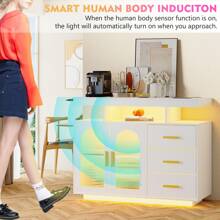 Lvifur 40Inch LED Sideboard Buffet Cabinet with Wireless Charging Station, Auto Sensor Sideboard with Dimmable 24 RGB Colors Light, Coffee Bar Cabinet for Kitchen, Living Room, White