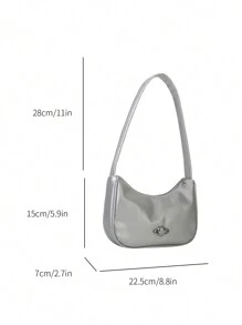 Fashionable Solid Color Simple Shoulder Bag - Silver - View 3