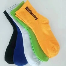 5pairs Men Letter Graphic Casual Crew Socks, For Spring & Summer - Multicolor - View 3