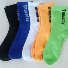 5pairs Men Letter Graphic Casual Crew Socks, For Spring & Summer - Multicolor - View 4