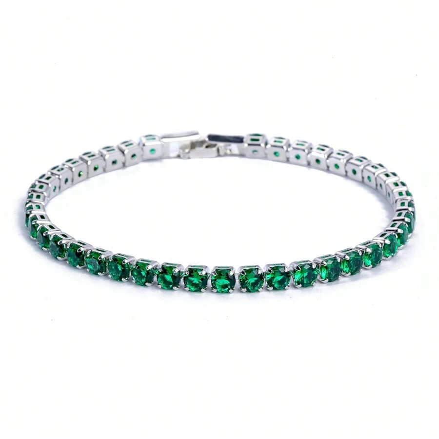 1 pieza Pulsera simple con elegante verde cobre zirconia cúbica redondo tenis adecuado para hombres con de mujeres uso diario