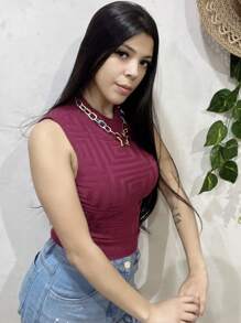 Women Knit Tops - Màu Đỏ Sâu - Xem 3