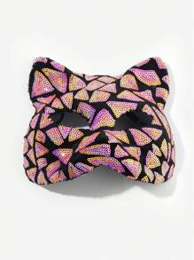 1pc Universal Multicolor Glitter Pp Decorated Halloween Shiny Cat Mask, Suitable For Parties And Masquerade - Multicolor - View 1