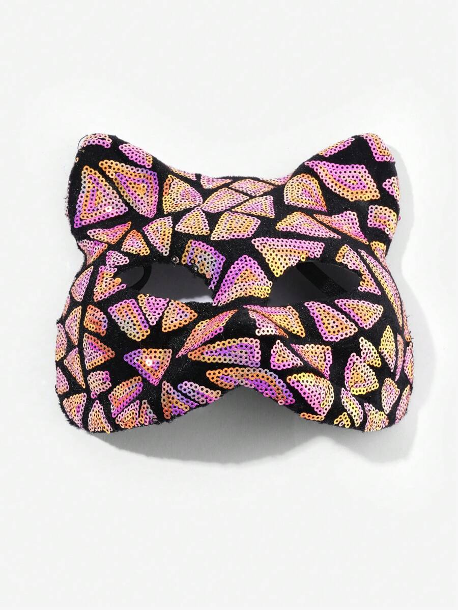 1pc Universal Multicolor Glitter Pp Decorated Halloween Shiny Cat Mask, Suitable For Parties And Masquerade - Multicolor - View 1