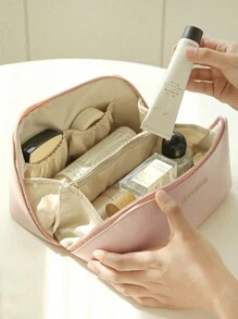 旅行化妆包，1 件轻便多功能化妆品收纳包手提包沐浴淋浴钱包袋便携式化妆品刷收纳包带拉链封口适用于口红、刷子、护肤品、手机、硬币、小物品，适合家庭、旅行、度假和学校使用， - 淺粉色 - 查看 2