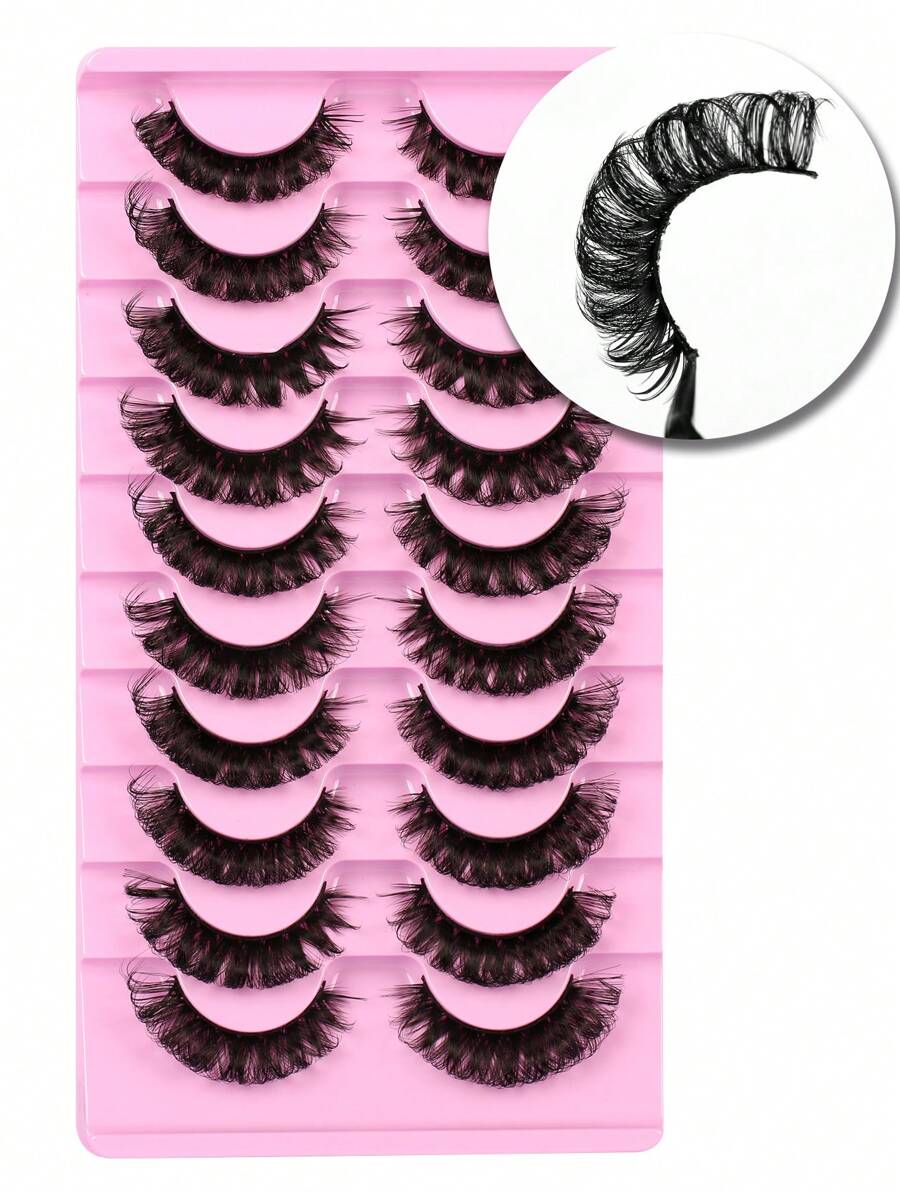 10 对 6-16 毫米俄罗斯条状睫毛蓬松水貂睫毛 3D 假睫毛俄罗斯卷睫毛假睫毛戏剧凌乱水貂睫毛纤长狐狸眼提升效果睫毛延长套装全睫毛条，可拉长和丰盈眼角美容化妆条状睫毛，睫毛，睫毛，假睫毛 - 黑色 - 查看 1