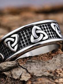 1入組復古時尚扭結圓環合金戒指適合男士手指圓環首飾類禮品 - 銀色 - 查看 1