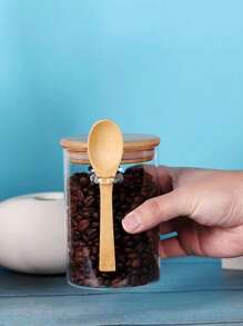 1Set Glass Jars With Bamboo Lids And Spoon Small Glass Sugar Container With Wooden Lids And Scoop Coffee Tea Jars For Loose Tea Coffee Bar Containers, Glass Bottle - Clear - View 1