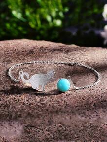 1入組貓玩球手環適合女士S925純銀藍晶和天河石手環情人節魅力四射手工製作精細的女士們首飾類禮品