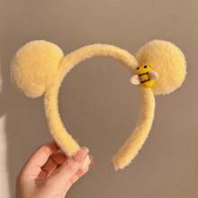 淺黃色小蜜蜂和小熊耳朵絨面頭帶適用於女性,可愛的頭飾用於洗臉、敷面膜和戶外活動 - 黃色 - 查看 1