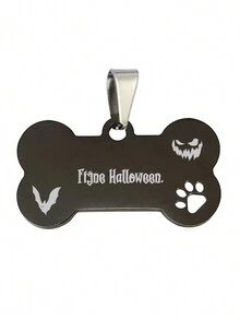 1pc Halloween Theme Pet Tag With Multilanguage (happy Halloween) - Dutch - Black - View 1