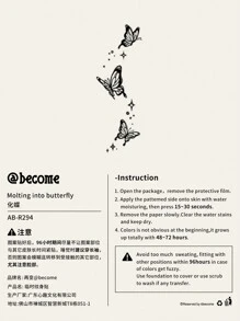 Pegatina de tatuaje, 1 hoja de tatuajes temporales con estampado de mariposa para mujeres, pegatinas de tatuaje para adultos, tatuaje realista de mariposa para mujeres y niñas - Negro - Ver 5