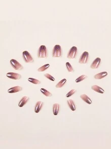 24入組短方形霧面壓縮膠甲,帶有閃爍、極光、流星、星空和岩漿效果,附帶1支果凍膠甲和1個指甲刀(紫色) - 彩色 - 查看 3