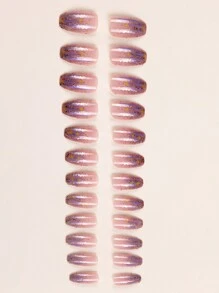 24入組短方形霧面壓縮膠甲,帶有閃爍、極光、流星、星空和岩漿效果,附帶1支果凍膠甲和1個指甲刀(紫色) - 彩色 - 查看 4