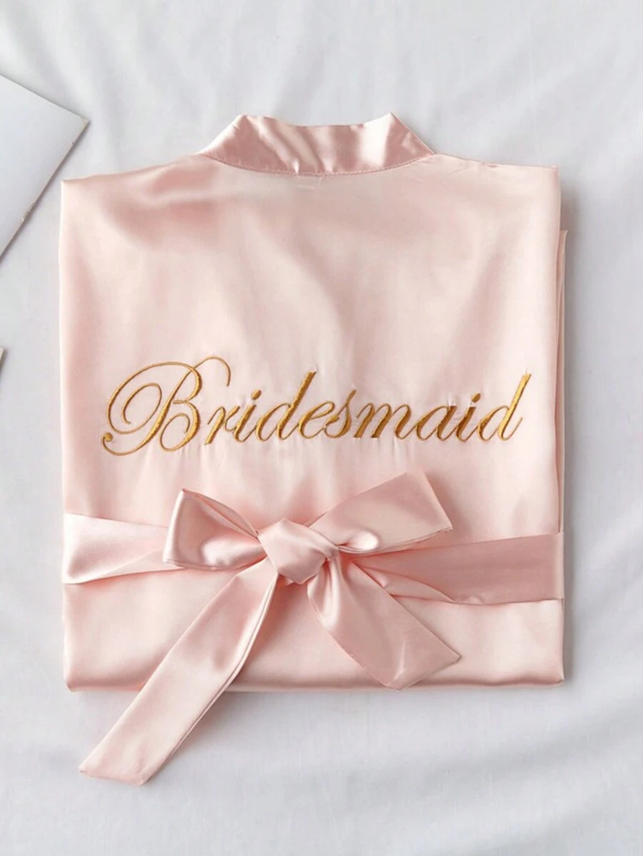1pc Bridal Party Satin Robe For Bride Or Bridesmaid - Pink - View 1