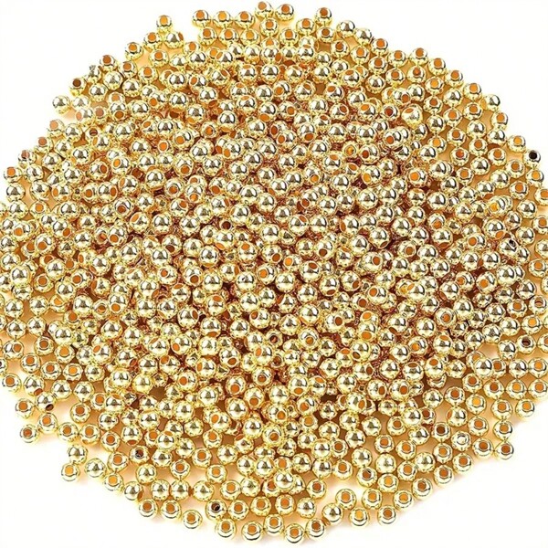1200 Peças Contas Soltas Espaçadoras Redondas Ccb De 4mm Com Banho De Ouro Cor Dourada Para Moda. Ideal Para Fabricação De Bijuterias Para Negócios Pequenos Com Suprimentos Para Artesanato Diy De Pulseiras E Colares.