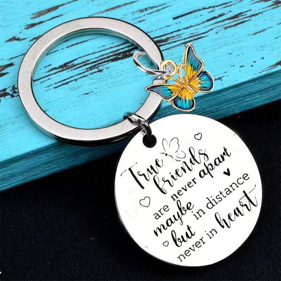 1 件男女通用不銹鋼蝴蝶形狀鑰匙扣,漸變色,diy 美式風格聖誕節和情人節禮物送給最好的朋友 - 銀色 - 查看 1