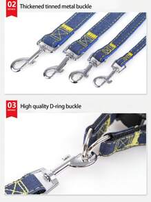 1pc Jeans & Multicolor Pet Leash Set (Harness + Collar + Leash) Suitable For Large, Medium And Small Dogs - Blue - View 8