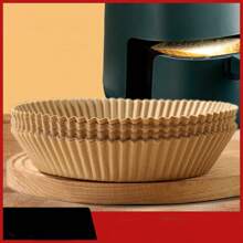 50/100/150/200入空氣炸鍋（圓形/方形）一次性紙面板，廚房配件，不粘磁光紙，空氣炸鍋配件，防油防水，烘焙烤箱微波爐用紙托盤 - 黃色 - 查看 7