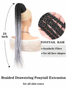 Extension De Queue De Cheval Tressée À Cordon De Serrage Pour Femmes Avec Cheveux 3x Box Braids Longs, Extensions De Cheveux De Queue De Cheval Clip Synthétiques