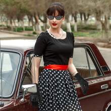 50 年代服装配饰，1950 年代化装舞会猫眼眼镜波尔卡圆点头巾领带头带耳环女士油脂化装舞会女士 1950 年代复古派对装饰，黑色