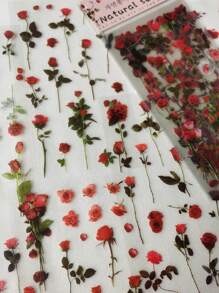 1pack/6sheets Diy Decorative Pvc Stickers With Plant, Flower And Red Roses Patterns Back To School - Multicolor - View 3