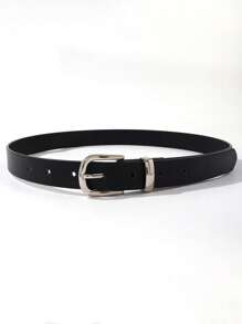 1pc Silver Buckle & Alloy Ring Black Belt For Women, Fashionable & Minimalistic Style Summer, School Fall, Autumn, Halloween