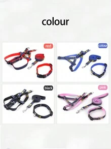 1pc Jeans & Multicolor Pet Leash Set (Harness + Collar + Leash) Suitable For Large, Medium And Small Dogs - Blue - View 6