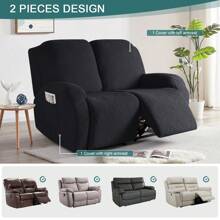 Stretch Recliner Sofa Covers, Reclining Couch Covers With Pockets, Jacquard Reclining Sofa Covers Soft Washable Furniture Protector With Elastic Bottom - 黑色 - 查看 2