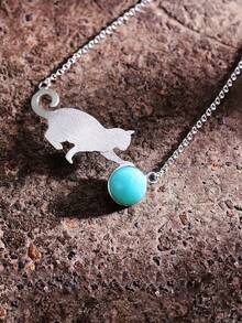 1入組貓玩球手環適合女士S925純銀藍晶和天河石手環情人節魅力四射手工製作精細的女士們首飾類禮品