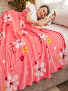 1pc Printed Universal Seasonal Flannel Blanket, Summer Nap Quilt, Golden Mink Blanket For Home Bedroom