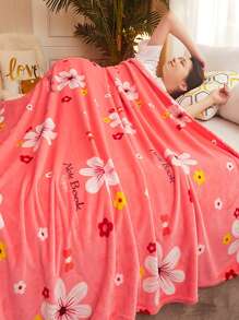 1pc Printed Universal Seasonal Flannel Blanket, Summer Nap Quilt, Golden Mink Blanket For Home Bedroom