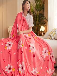 1pc Printed Universal Seasonal Flannel Blanket, Summer Nap Quilt, Golden Mink Blanket For Home Bedroom